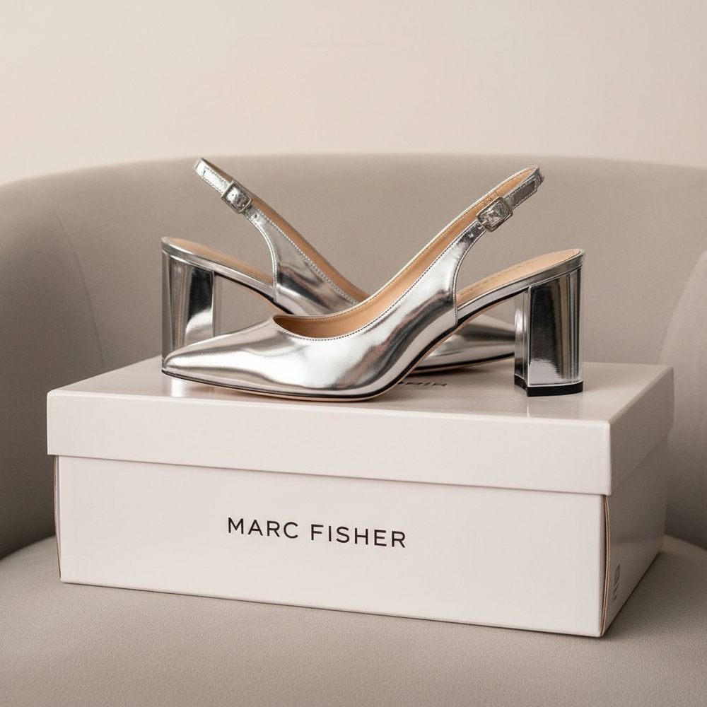 Marc Fisher Silver Block Heel